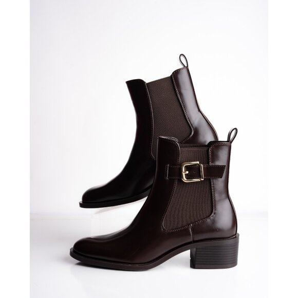 Zara Womens Buckled Chelsea Ankle Boots Chocolate Brown US 8 EU 39 New 2150/510 - Picture 6 of 10